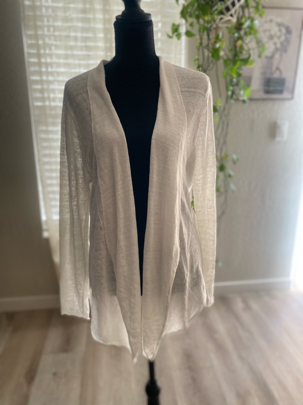 Eileen Fisher White Open-Front Lightweight Cardigan